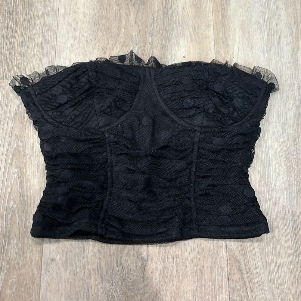 Lulu's Black Mesh Crop Top Bustier Strapless Tube